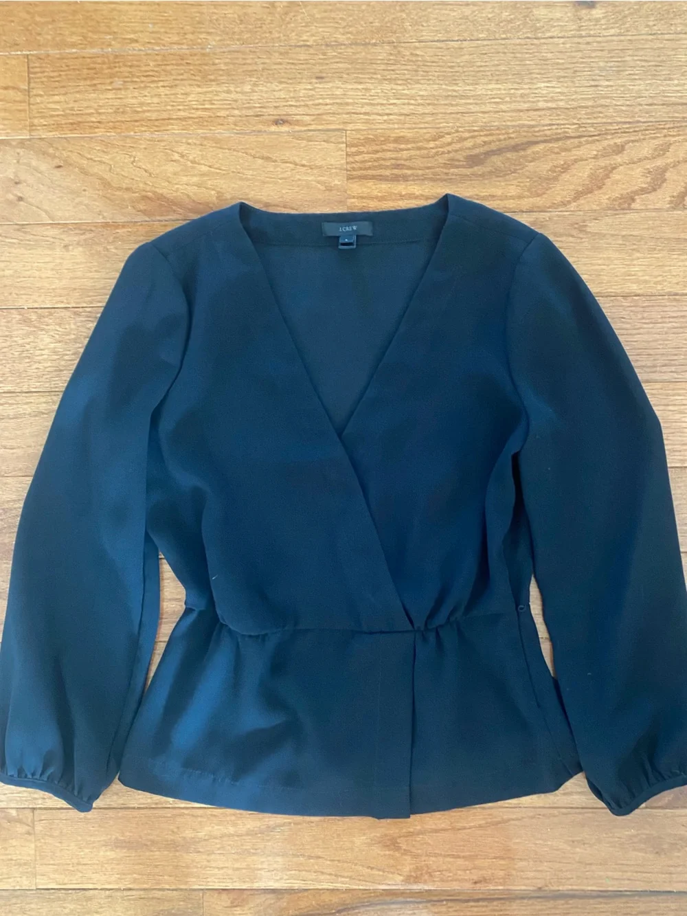 J.Crew Black Faux Wrap Peplum Blouse Size 6 Long Sleeve